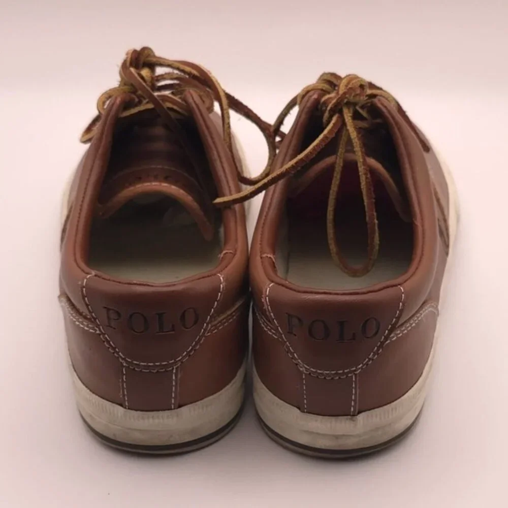 POLO RALPH LAUREN VAUGHN Size 8 D‎ Brown SOFT LEATHER Lace Boat Shoes Men's
